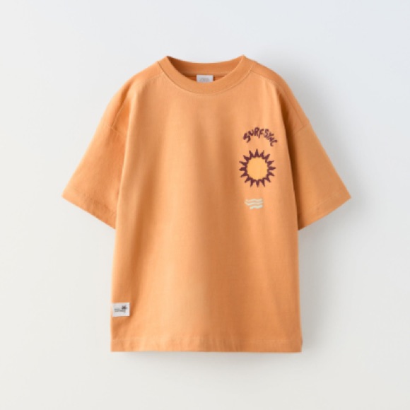 Zara Sun Print Orange Short Sleeve Tee Casual Graphic Cm 13-14